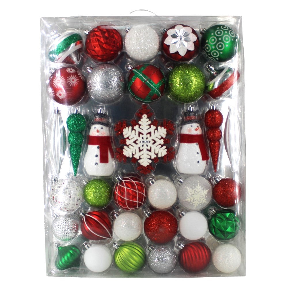 Unbreakable Christmas Decorations Set, 78 Pieces, in Red and Green