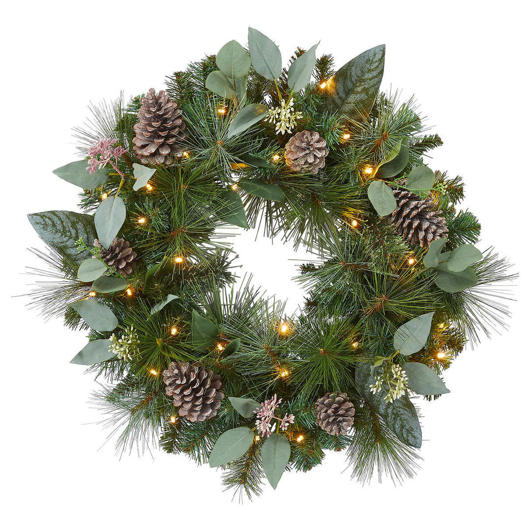 Lighted wreath with 30 LED lights, battery-powered