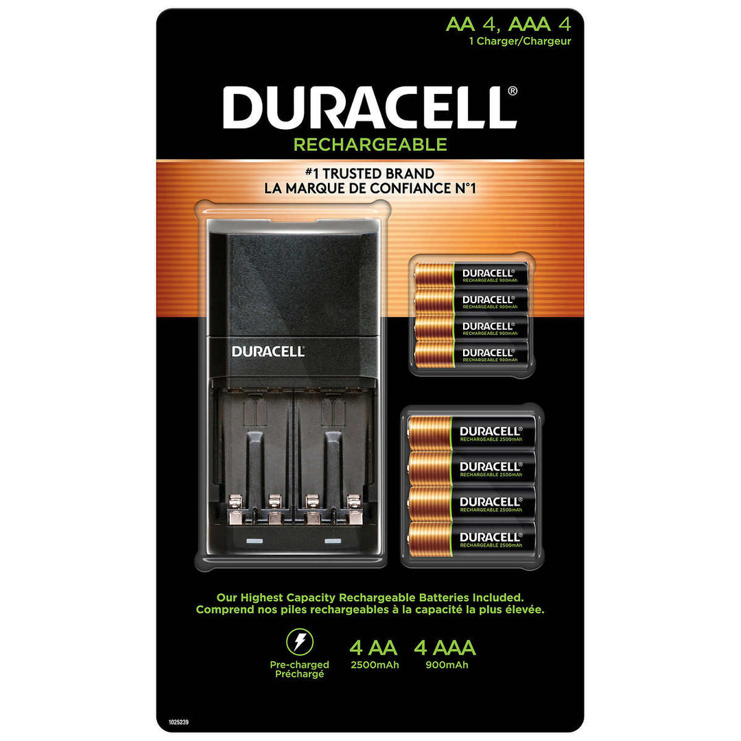 Duracell - Rechargeable battery kit with 4 AA and 4 AAA batteries
