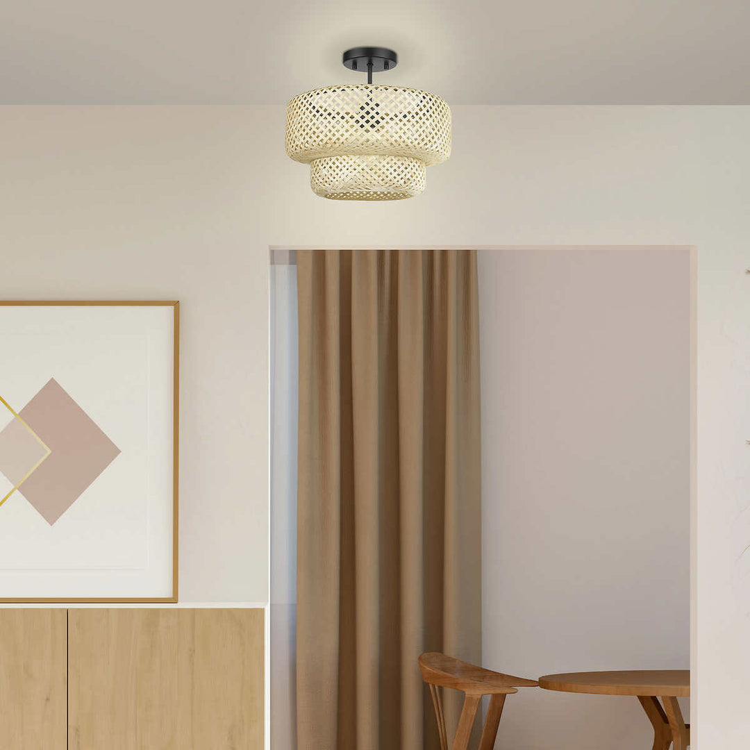 OVE - Makara Bamboo 1-Light Semi-Flush Mount Ceiling Fixture