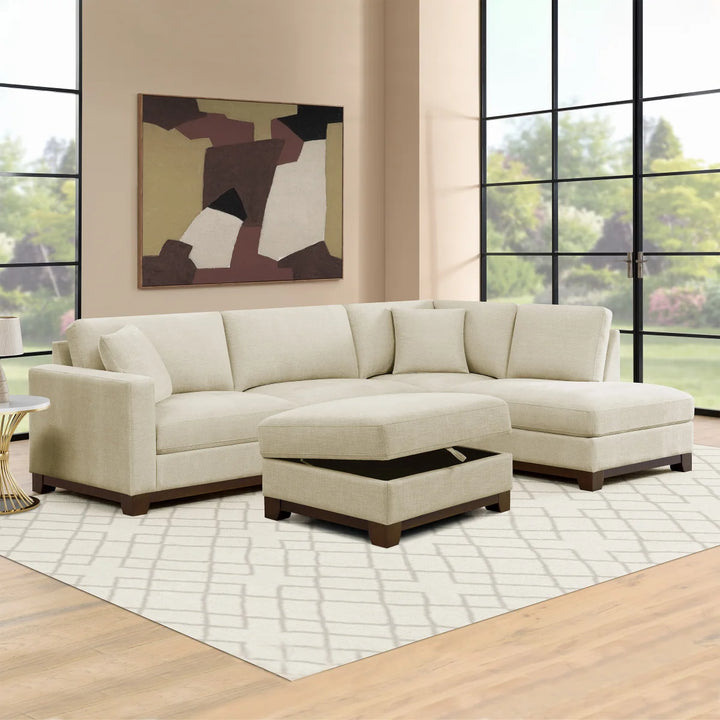 Thomasville - 3-Piece Fabric Sectional with Storage Ottoman