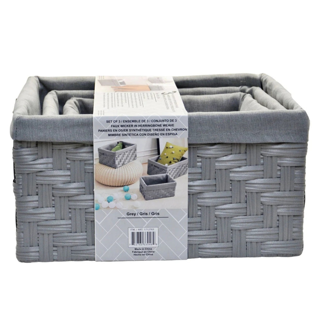 Baum - Bacs en faux osier à chevrons, paquet de 3