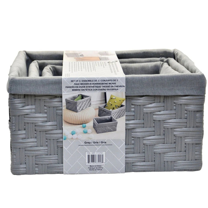 Baum - Bacs en faux osier à chevrons, paquet de 3