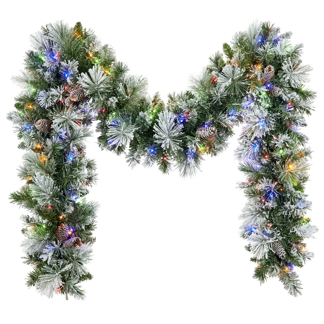 Guirlande de Noël artificielle pré-éclairée à paillettes floquées de 2,7 m