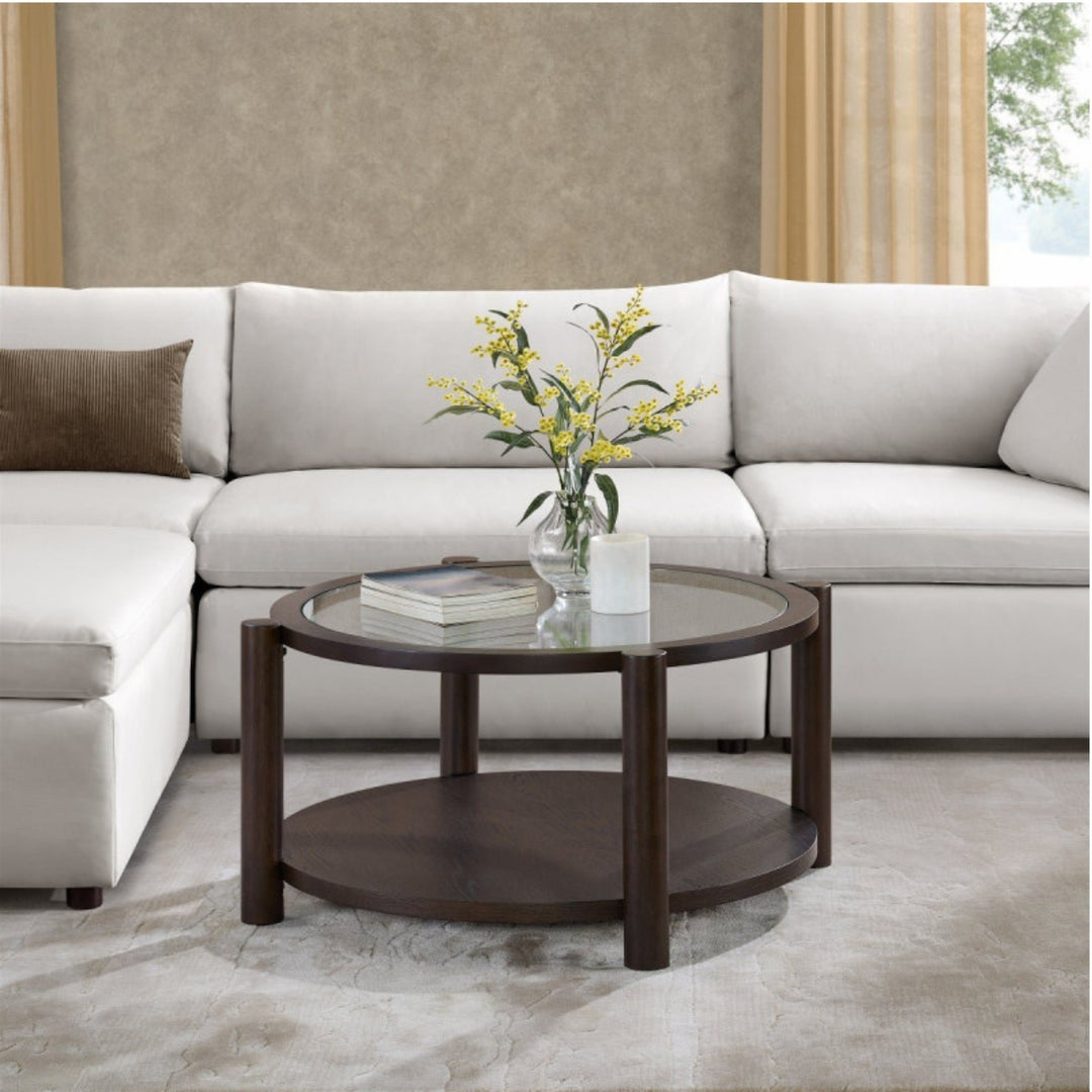 Henredon - Round coffee table with glass top 38 in