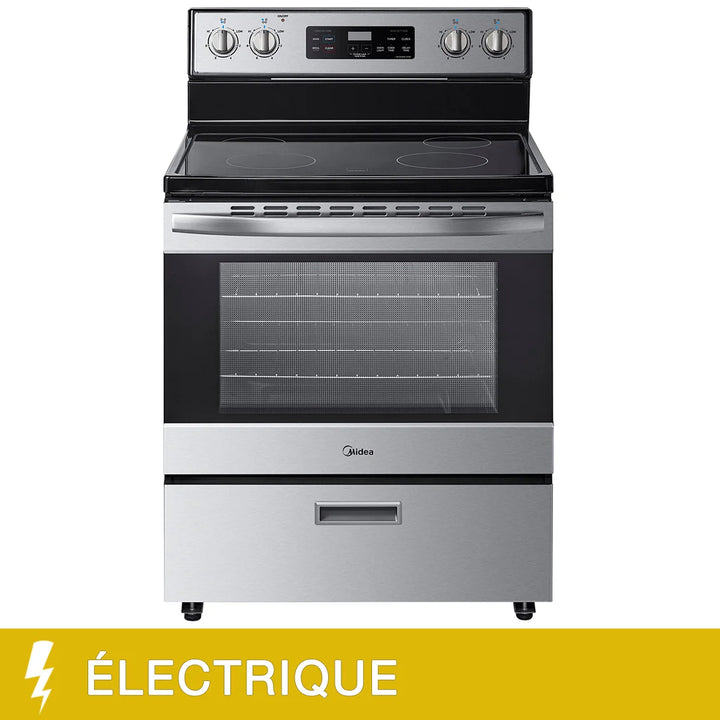 Midea - Cuisinière autoportante à surface de cuisson lisse de 30 po et 5,1 pi³