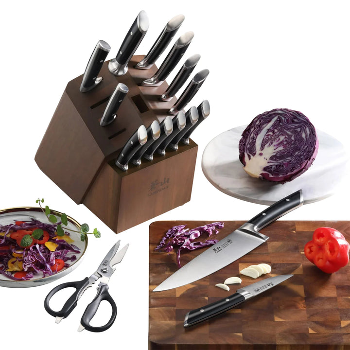 Cangshan - Ensemble de couteaux forgés série Rainier, 17 pièces