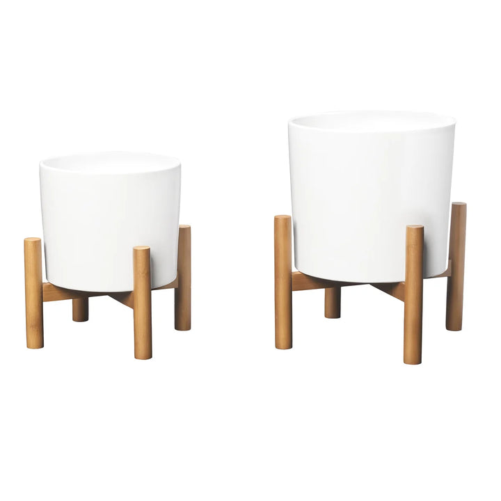 Mullally - Jardinières en céramique avec supports en bambou