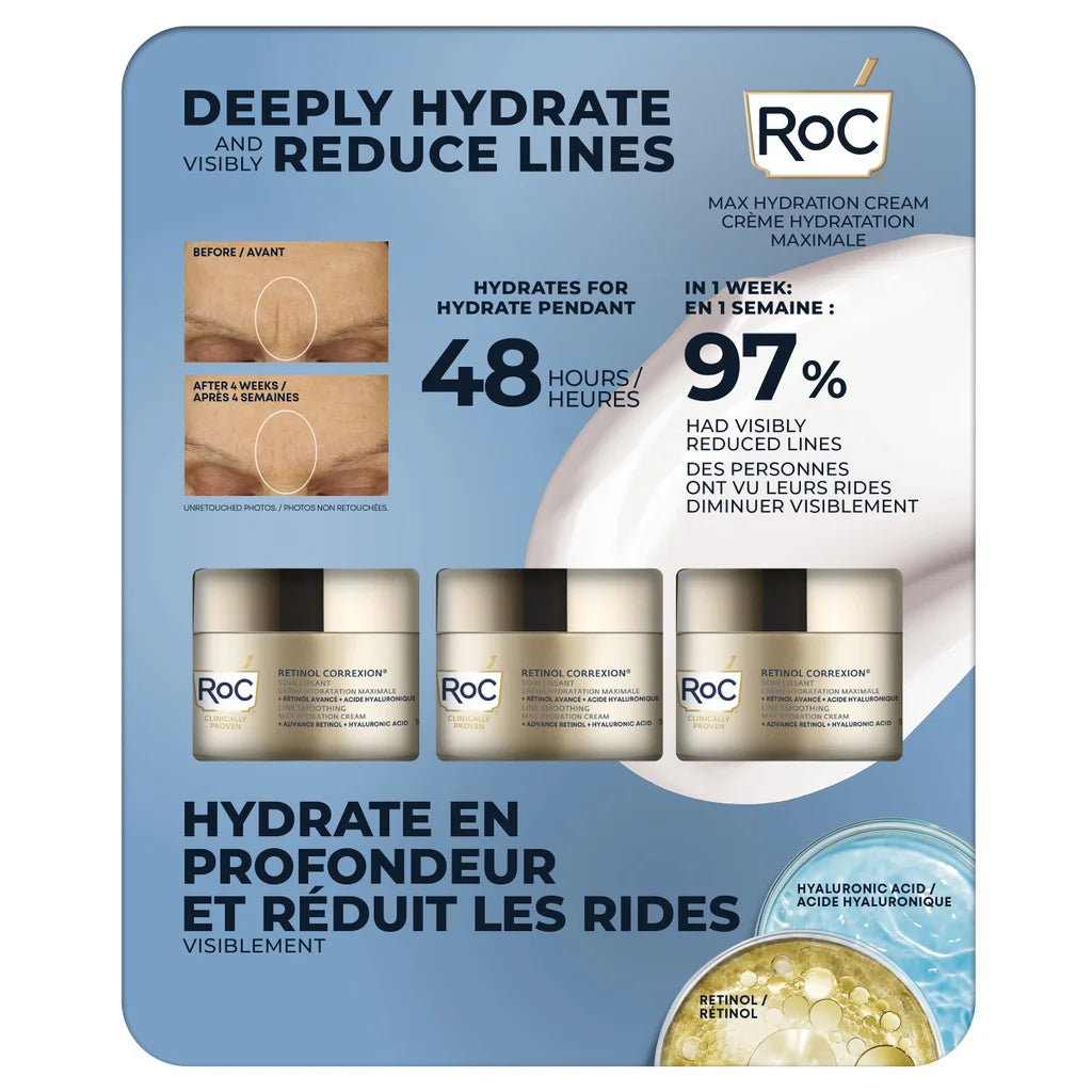 Roc - Crème hydratante Max, 3 x 50 ml