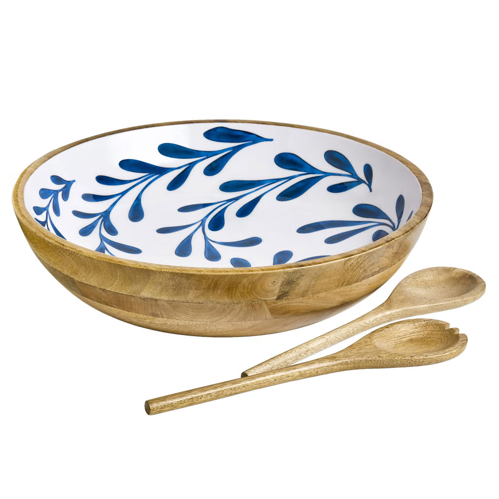 Maison Neuve - Mango wood salad bowl and servers, 44 cm (17.3 in)