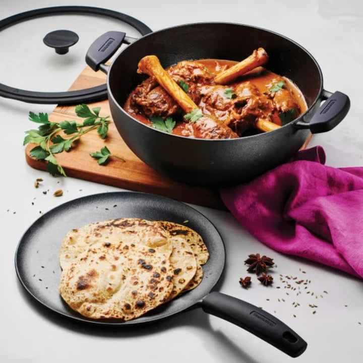 Tramontina - Deep Kadai & Cast Iron Tawa Plate, 3 Pieces