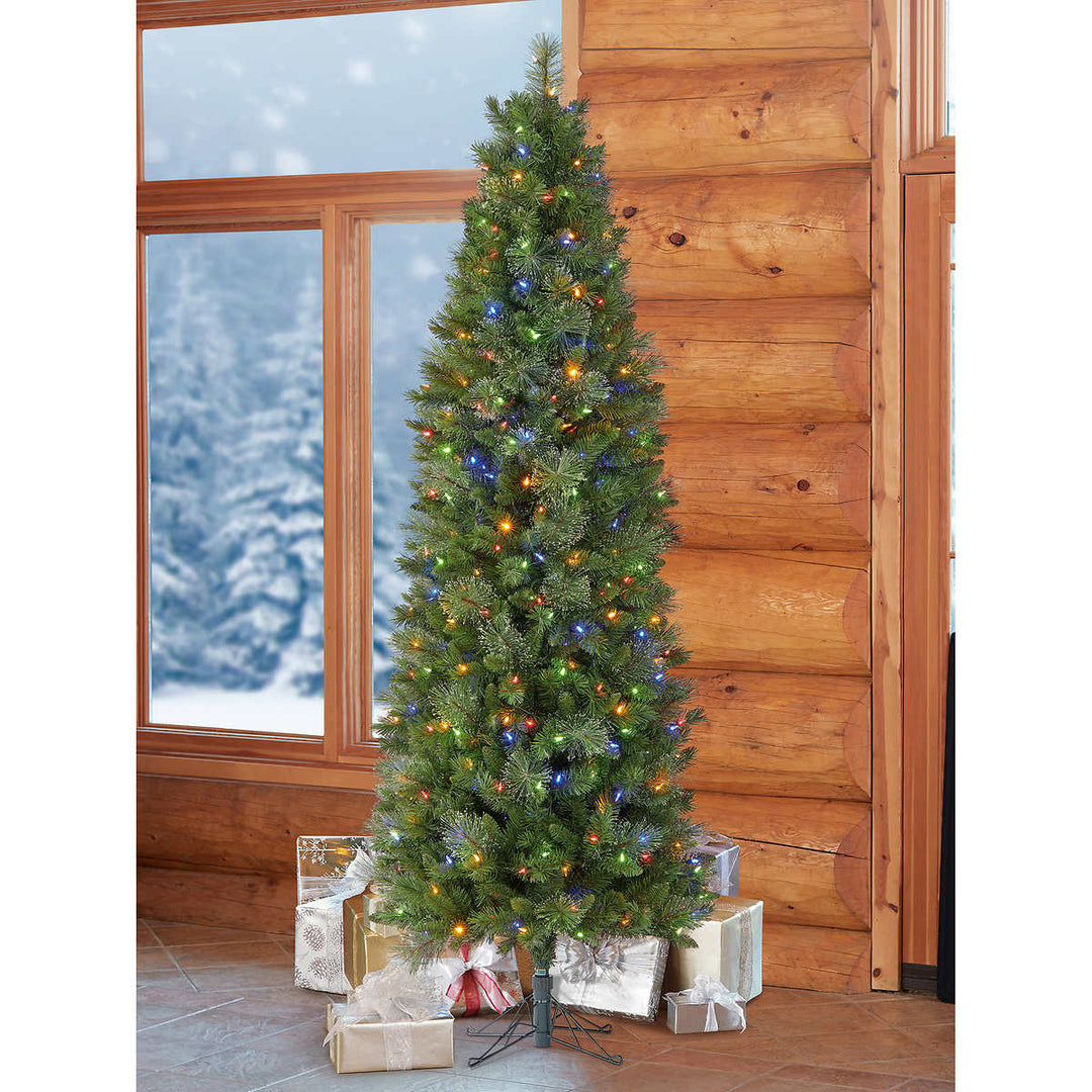 Bennington - 7.5-foot Pencil EZ Connect Blue Pre-lit Artificial Christmas Tree