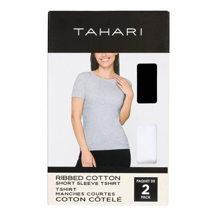 Tahari – T-shirt en coton côtelé, paquet de 2