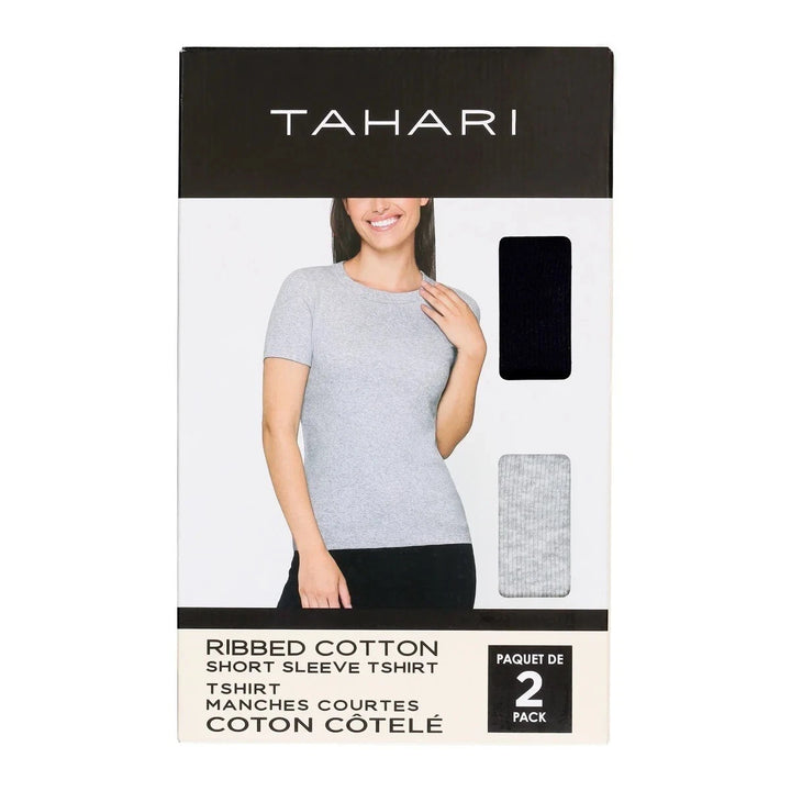 Tahari – T-shirt en coton côtelé, paquet de 2