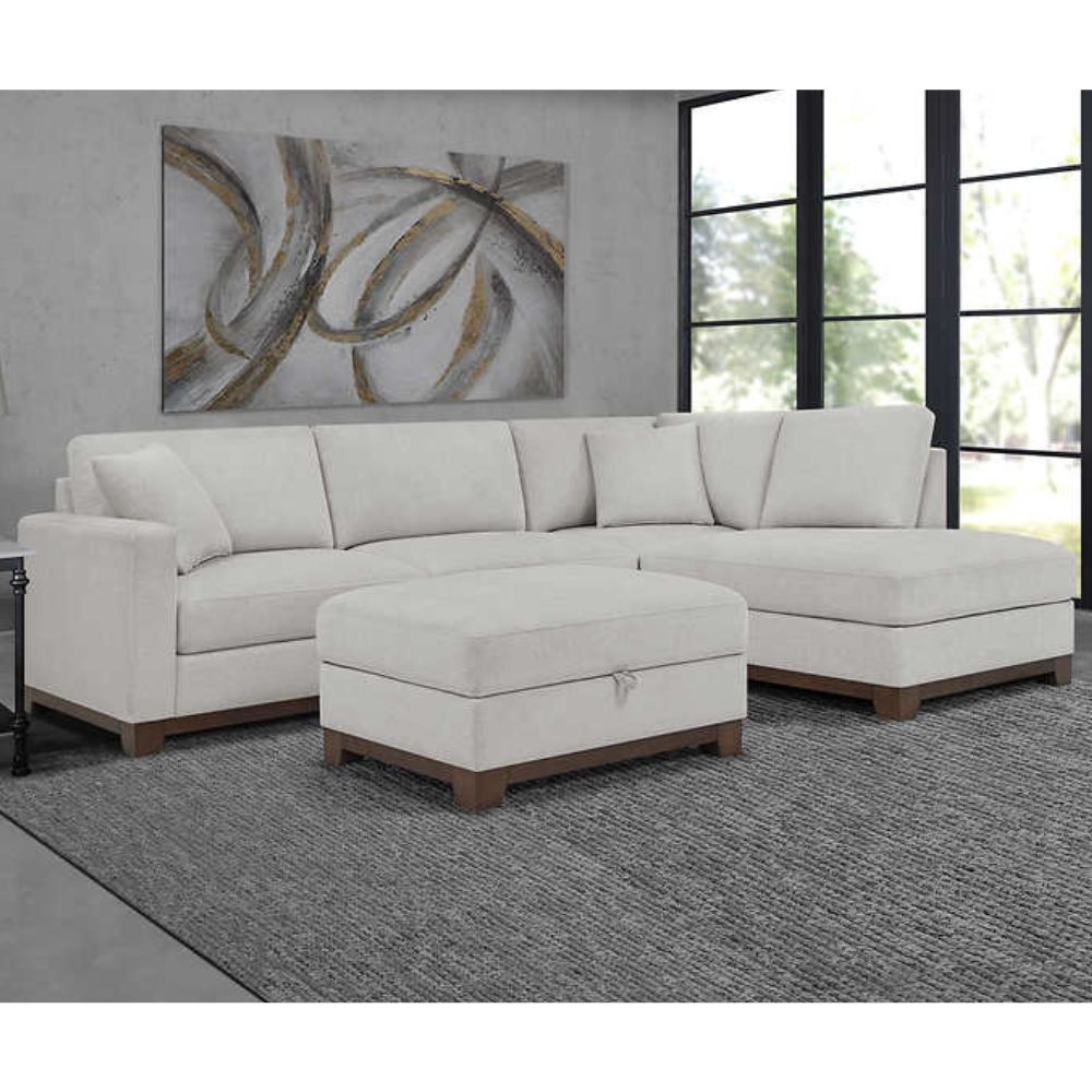 Thomasville - Three Piece Sectional Sofa with Storage Ottoman 