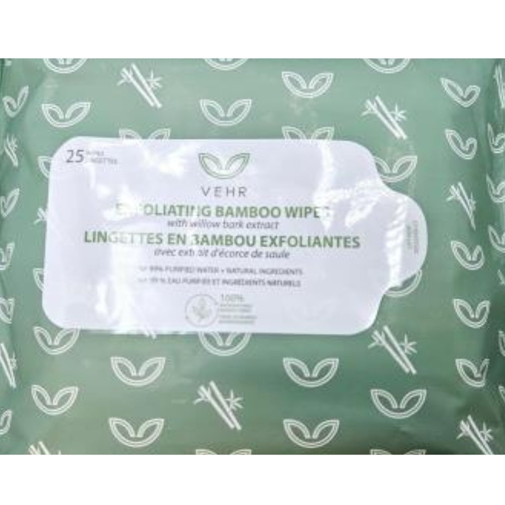 Vehr - Lingettes exfoliantes 100 % biodégradables, paquet de 25