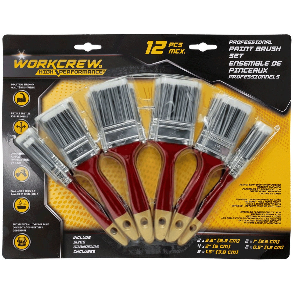 WorkCrew - Ensemble de pinceaux professionnels, 12 morceaux