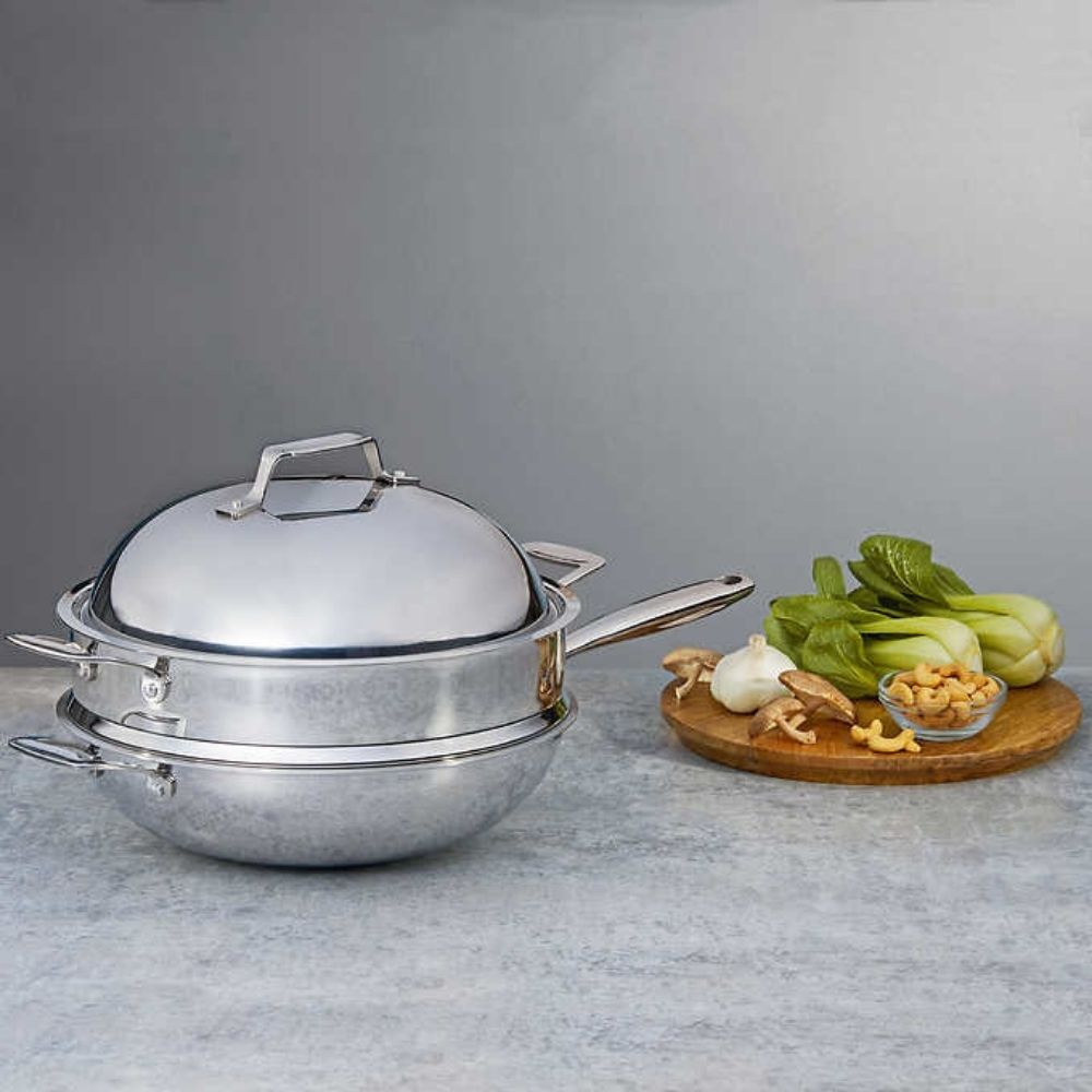 Linkfair - Wok avec couvercle et cuiseur vapeur de 12,5 po